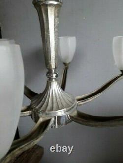 Bronze Bronze Chandelier Bronze Ep 1930 Art Deco Sanded Glass