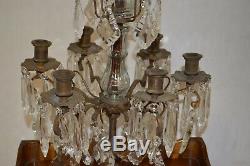 Bronze Candlestick / Girandole With Glass Pendants