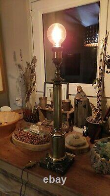 Bronze Column Lamp Foot & Brass Late 19th/ 20th Art Deco + Light Bulb