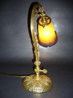 Bronze Desk Lamp Gilded Art Nouveau / Deco Signed Degué