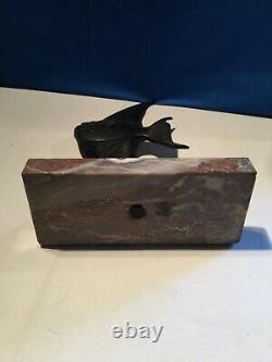 Bronze Fish On Ancient Marble Base, Art Deco Style, Beautiful Patina