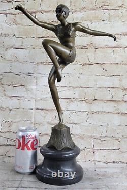 Bronze Font On Marble Base Statue Sculpture Nude Girl Dancer Art Deco New