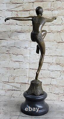 Bronze Font On Marble Base Statue Sculpture Nude Girl Dancer Art Deco New