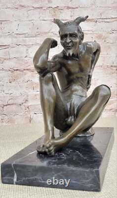 Bronze Fountain: Lustful Devil Satyr Faun Art Deco Erotic Sculpture By Milo