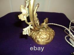 Bronze Lamp Foot Tulip Daum Muller Galle Art Deco/new Pate De Verre