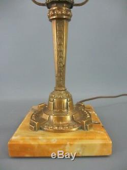 Bronze Lamp Signed Marble Siena Obus Glass Paste Müller Art Deco H41 CM