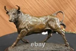 Bronze Massif Sculpture Of A Bull Marble Base Abstract Art Deco Figurine