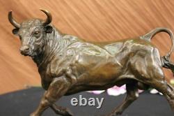 Bronze Massif Sculpture Of A Bull Marble Base Abstract Art Deco Figurine