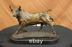 Bronze Massif Sculpture Of A Bull Marble Base Abstract Art Deco Figurine