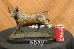 Bronze Massif Sculpture Of A Bull Marble Base Abstract Art Deco Figurine