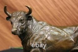 Bronze Massif Sculpture Of A Bull Marble Base Abstract Art Deco Figurine