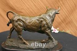 Bronze Massif Sculpture Of A Bull Marble Base Abstract Art Deco Figurine