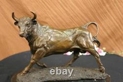 Bronze Massif Sculpture Of A Bull Marble Base Abstract Art Deco Figurine