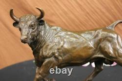 Bronze Massif Sculpture Of A Bull Marble Base Abstract Art Deco Figurine