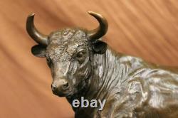 Bronze Massif Sculpture Of A Bull Marble Base Abstract Art Deco Figurine