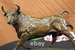 Bronze Massif Sculpture Of A Bull Marble Base Abstract Art Deco Figurine