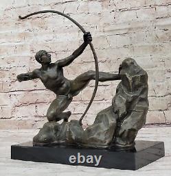 Bronze Metal Art Deco Classical Male Archer Knot Arrow Marble Statue