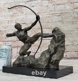 Bronze Metal Art Deco Classical Male Archer Knot Arrow Marble Statue