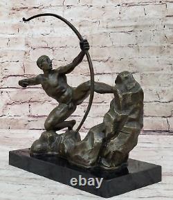 Bronze Metal Art Deco Classical Male Archer Knot Arrow Marble Statue