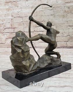 Bronze Metal Art Deco Classical Male Archer Knot Arrow Marble Statue