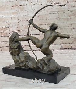 Bronze Metal Art Deco Classical Male Archer Knot Arrow Marble Statue