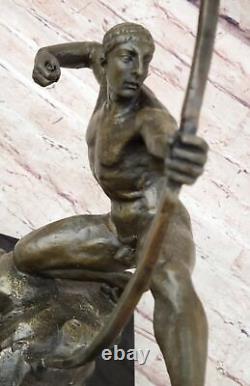 Bronze Metal Art Deco Classical Male Archer Knot Arrow Marble Statue