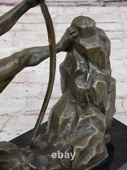 Bronze Metal Art Deco Classical Male Archer Knot Arrow Marble Statue