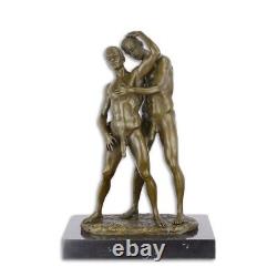 Bronze Modern Art Deco Statue Sculpture Erotic Nude Duo Male Ec-22