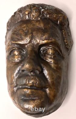 Bronze Mustached Man Mask Sculpture Art Deco Vintage Antique