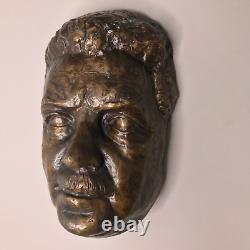 Bronze Mustached Man Mask Sculpture Art Deco Vintage Antique