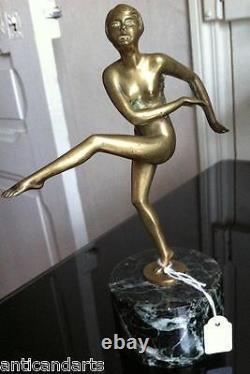 Bronze On Marble Base Woman Dancer Art Deco Mascotte