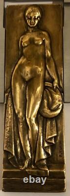 Bronze Plaque Medal The Bather By Turin Art Deco New Woman