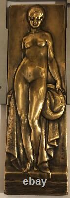 Bronze Plaque Medal The Bather By Turin Art Deco New Woman