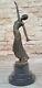 Bronze Sculpture After Chiparus Painted Art Deco Female Dress Signed Statue