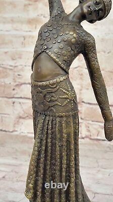 Bronze Sculpture After Chiparus Painted Art Deco Female Dress Signed Statue