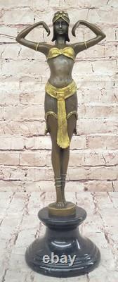 Bronze Sculpture After Chiparus Painted Art Deco Woman Dress Figurine Signed