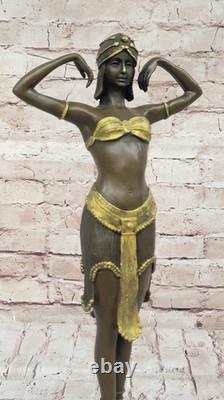 Bronze Sculpture After Chiparus Painted Art Deco Woman Dress Figurine Signed