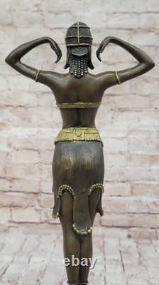 Bronze Sculpture After Chiparus Painted Art Deco Woman Dress Figurine Signed