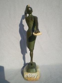 Bronze Sculpture Art Deco 1930 G. Vacossin Woman Chryselephantine Antique 30s