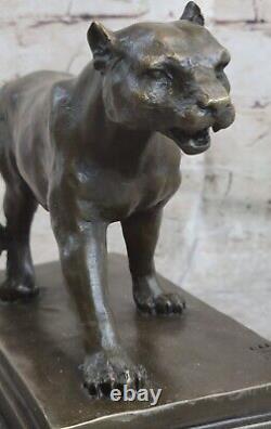 Bronze Sculpture Art Deco Black Panther Animal Statue Jaguar Figurine Leopard