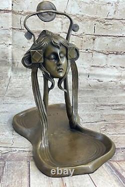 Bronze Sculpture Art Deco Desk Woman Metal Jewelry Flat Figurine