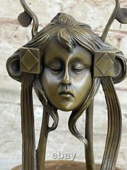 Bronze Sculpture Art Deco Desk Woman Metal Jewelry Flat Figurine