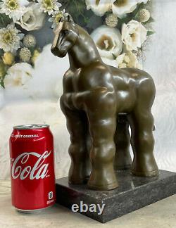 Bronze Sculpture Art Deco Marble Base Abstract Inspired Fernando Botero Horse