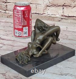 Bronze Sculpture Art Deco Modern Chair Decor Erotic Woman Metal Handmade Nr