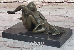 Bronze Sculpture Art Deco Modern Chair Decor Erotic Woman Metal Handmade Nr