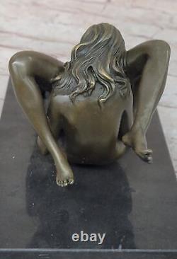 Bronze Sculpture Art Deco Modern Chair Decor Erotic Woman Metal Handmade Nr