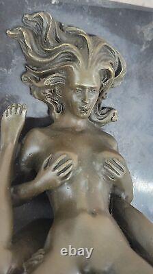 Bronze Sculpture Art Deco Modern Chair Decor Erotic Woman Metal Handmade Nr