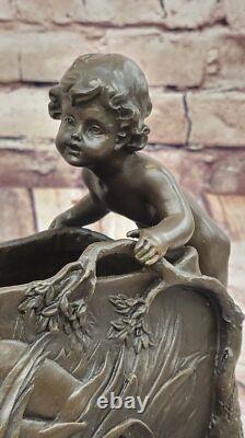 Bronze Sculpture Art Deco Nouveau Planter Vase Cast Iron Indoor / Outdoor