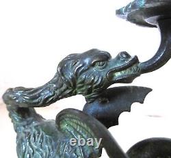 Bronze Sculpture Dragon With Candlestick, Art Deco Era Circa 1930
