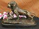 Bronze Sculpture Male Lion With Cubs Art Deco Large Figurine In Lost Wax